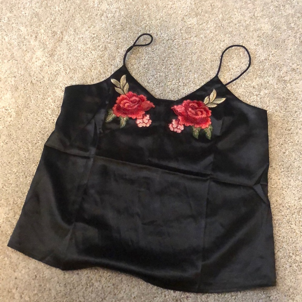 Black satin shirt with roses